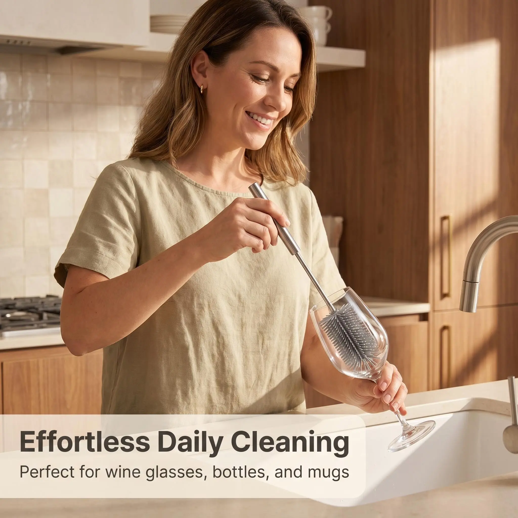 Long Handle Cup Brush for Cleaning Bottles, Bottle Cleaner Brush, 360° Rotating Scrubber with Non-Slip Grip and Flexible Bristle Head, Scratch-Free Silicone Scrub for Water Bottles Glasses Mugs Baby Bottles, Effective Tea Stain Remover, Dishwasher Safe