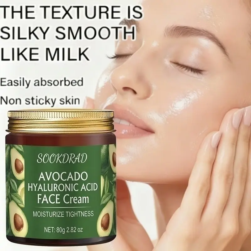 Avocado Hyaluronic Acid Face Cream, Daily Facial Moisturizer, Moisturizing and Firming, Suitable for All Skin Types, Unisex, 80g/2.82oz, Daily Skincare
