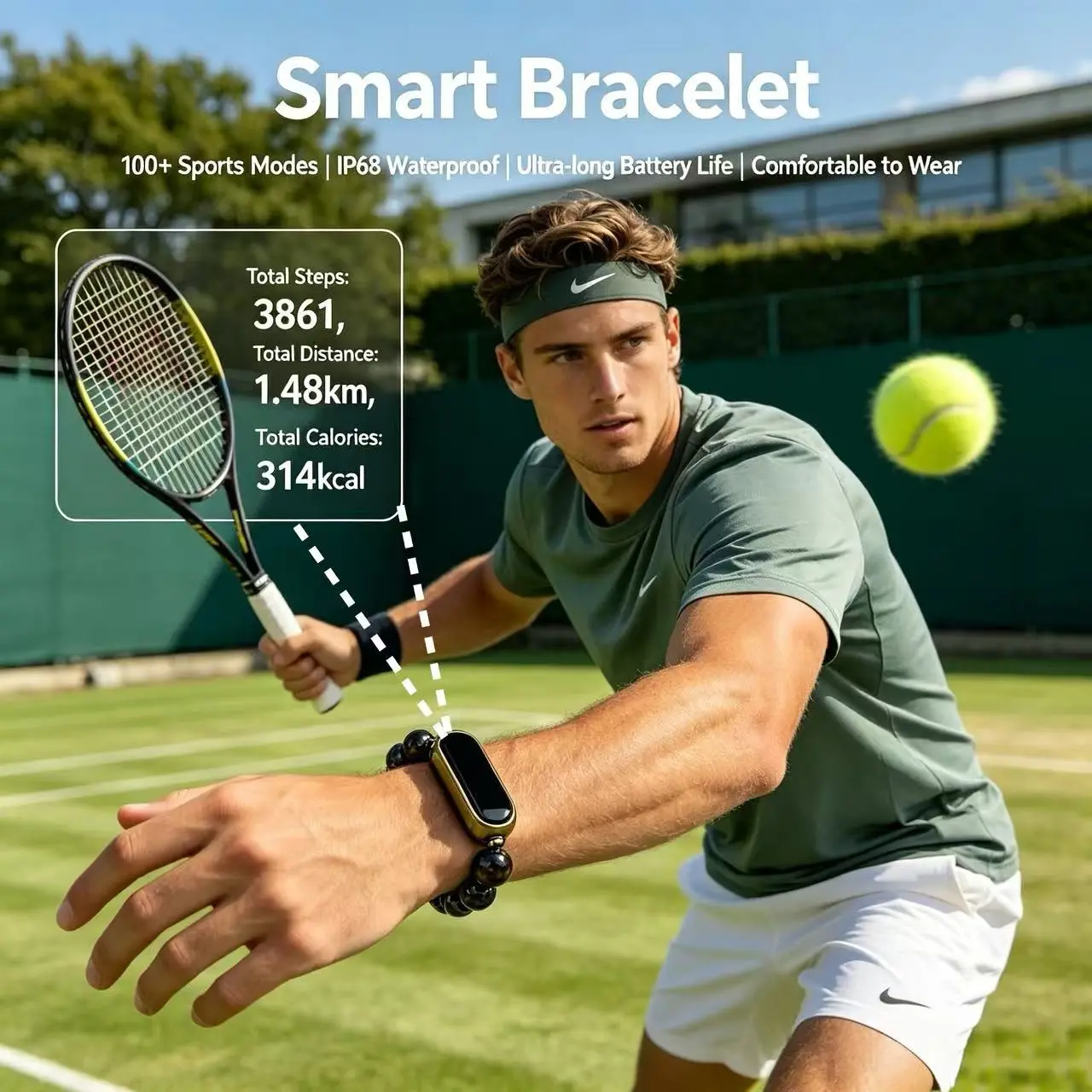 Smart Bracelet Multi-Functional Health Monitor, IP68 Waterproof, Heart Rate Blood Oxygen Sleep Tracking, Multiple Sports Modes, Android iOS Compatible, Wearable