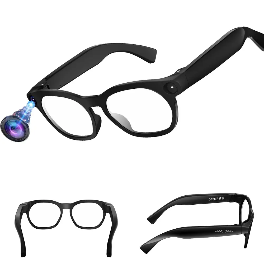 Bluetooth Audio Smart Glasses with Camera,8MP Camera, Photo & Video Shooting ,One Click Recording,4GB Memory, Build-in Mic & Speakers, Bluetooth Calling, Music Playback, AI Real Time Translation, 2 Lenses Total (Transparent +Black )