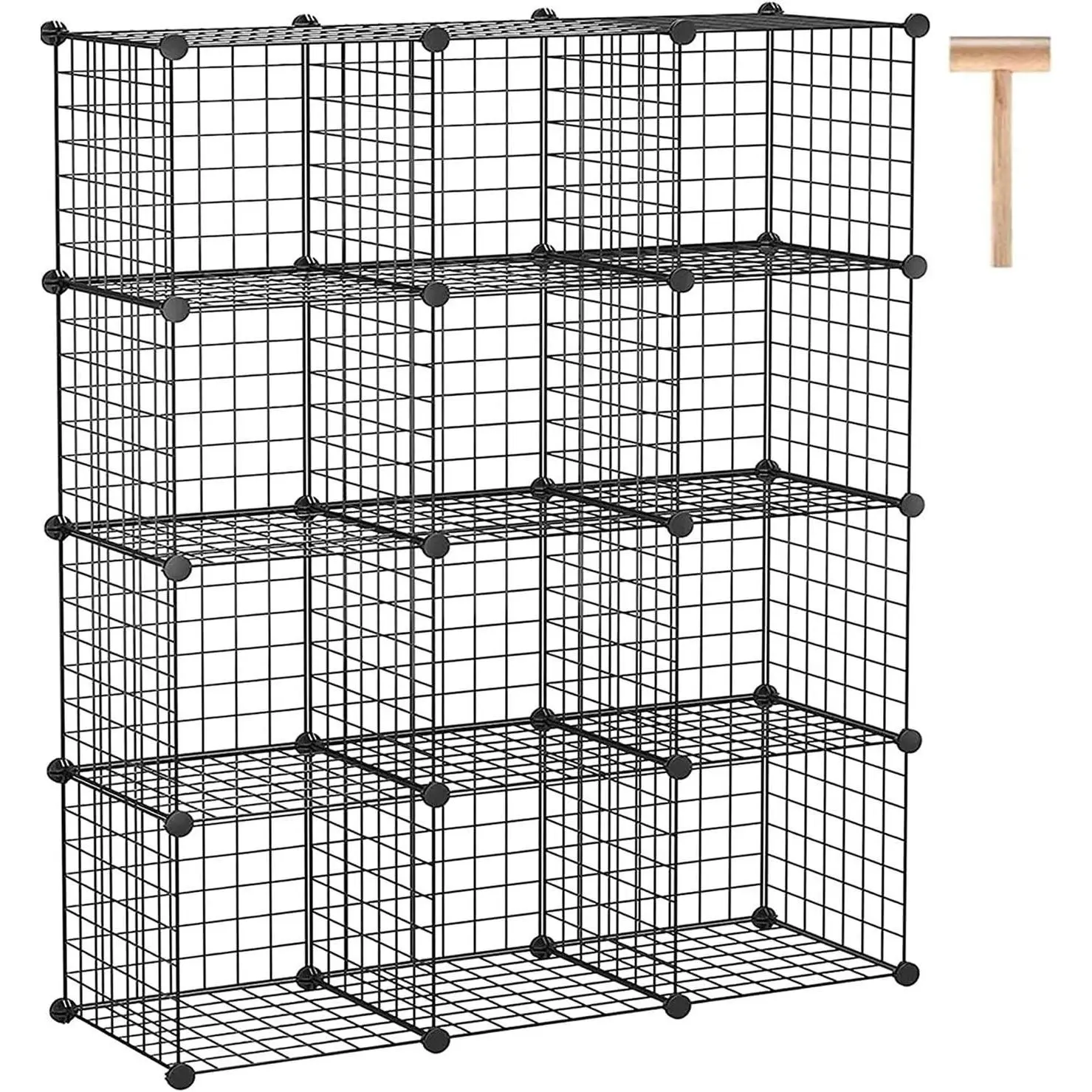 12-Cube Wire Cube Storage Organizer, Metal Grids Storage Bins Shelving, Modular Bookshelf Shelf Closet Cabinet Ideal for Bedroom Office, 36.6”L x 12.4”W x 48.4”H Black