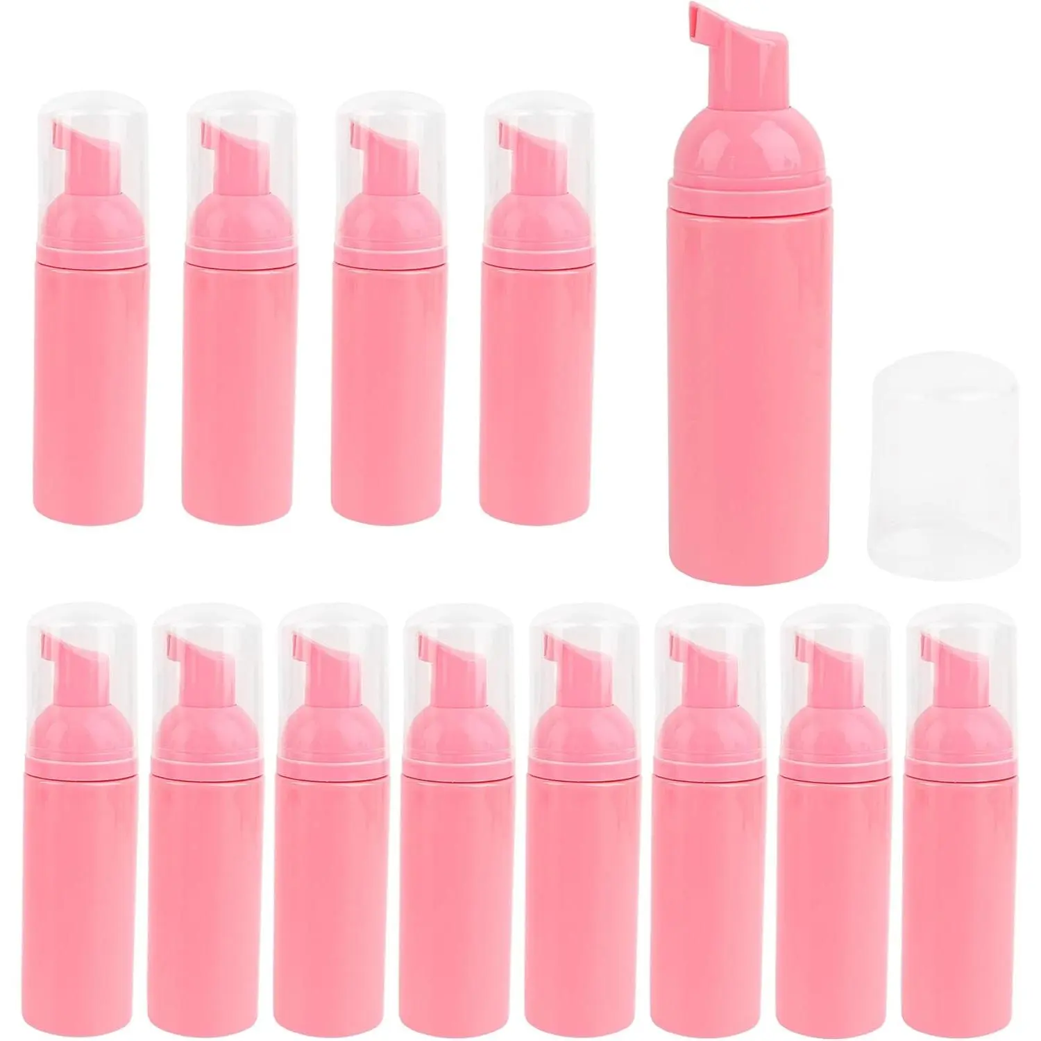 12-Pack Reusable Pink Plastic Body Foam Pump Bottles, 2 Oz Travel Foaming Soap Dispensers with Pump Top for Hand & Lash Cleanser, Foam Bottle