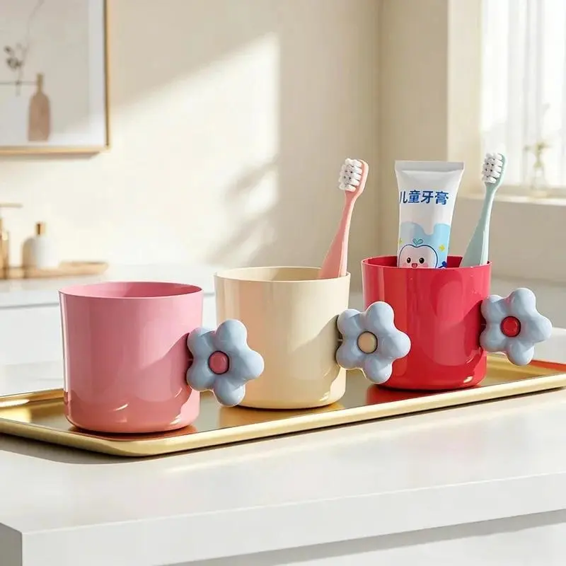 Elegant Flower Shape Mouthwash Cup, High-looking Couple Dental Storage Cup, Safe Children Toothbrush Tumbler, Compact Portable