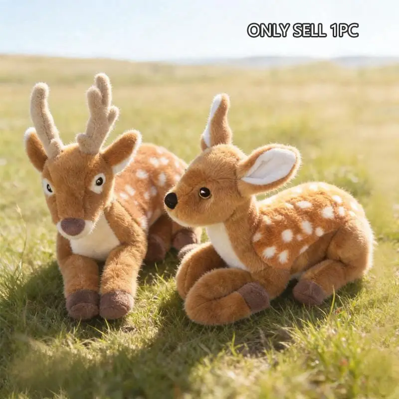 Realistic Plush Deer Toy, Soft Wool Fleece Animal, Wild Animal Birthday Gift for Kids, Valentine's Day & Mother's Day Present, Cuddly Stuffed Animal, Soft Huggable, Cute Animal Design, Soft Adorable Stuffed