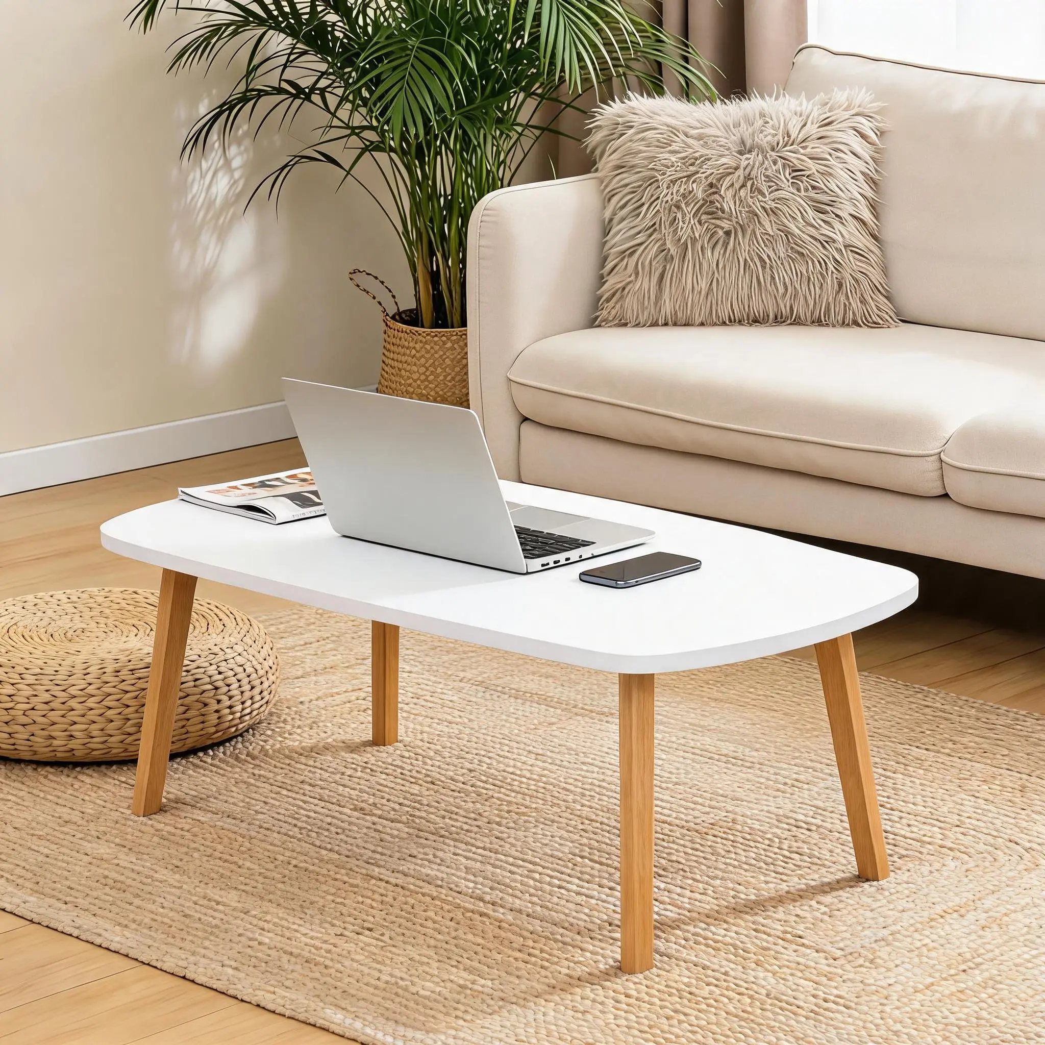 Collapsible Wooden Coffee Table - Japanese Style Low Multifunctional Desk - No Assembly Needed, Space-Saving for Living Room, Bedroom, Office - Rectangular Tatami Table, Portable - 100x50x44cm