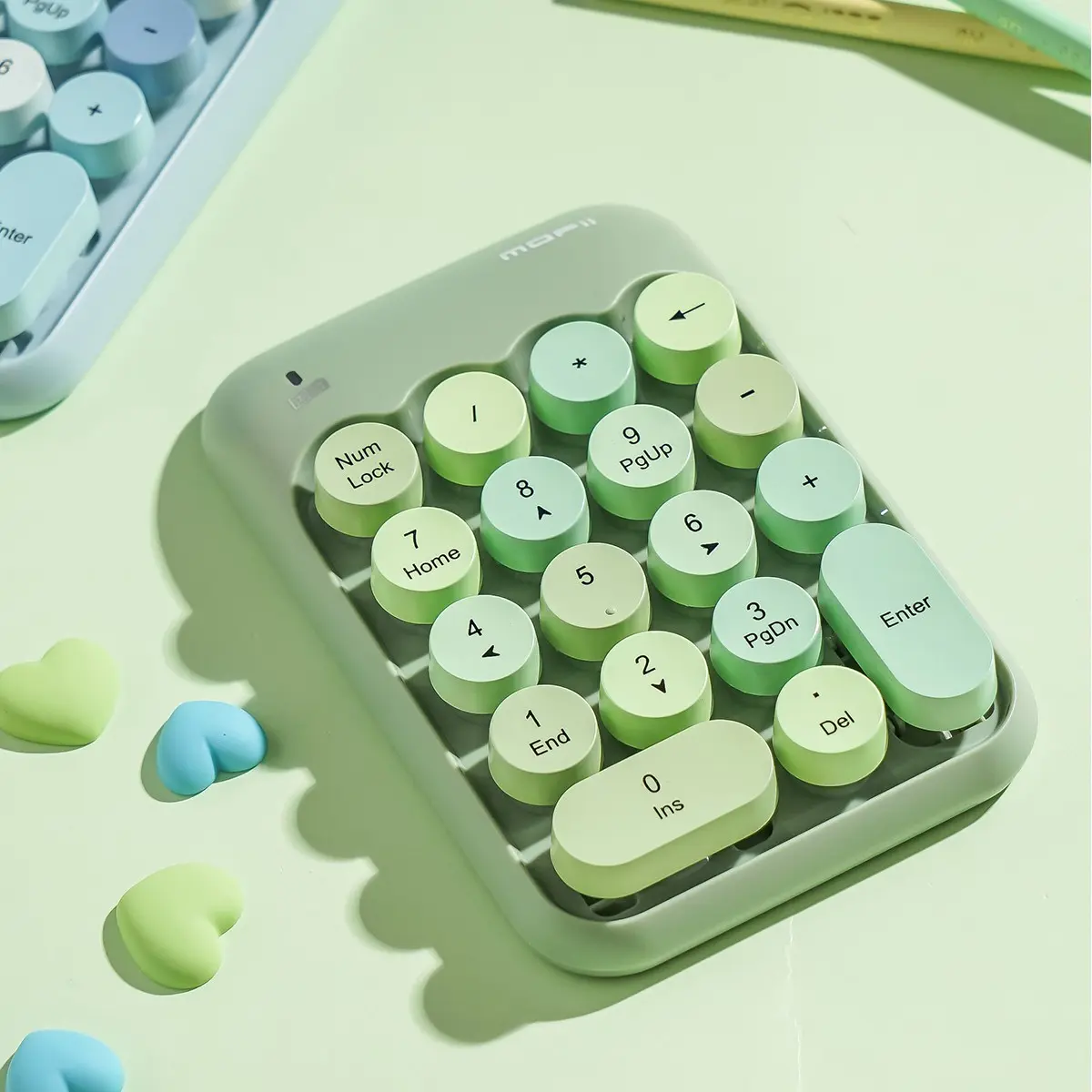 MOFii X910 Macaron‑Color Wireless Numeric Keypad, Retro Round Chocolate Keycaps, 18‑Key Portable 2.4G Wireless Number Pad for Laptop Desktop Accounting Finance Work