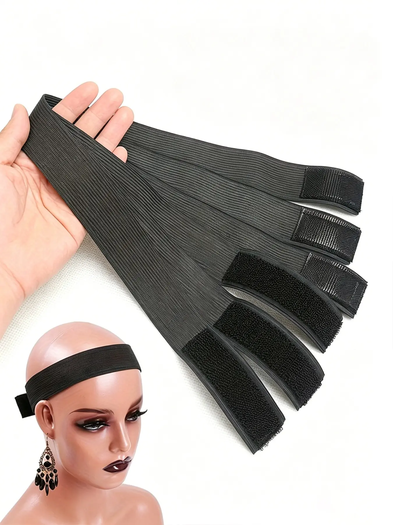 Elastic Wig Band Non Slip Lace Wig Fixing Strap Black Stretch Headband For Wig Securing Hair Wrap For Lace Front Wig Install Salon Accessory 5PCS