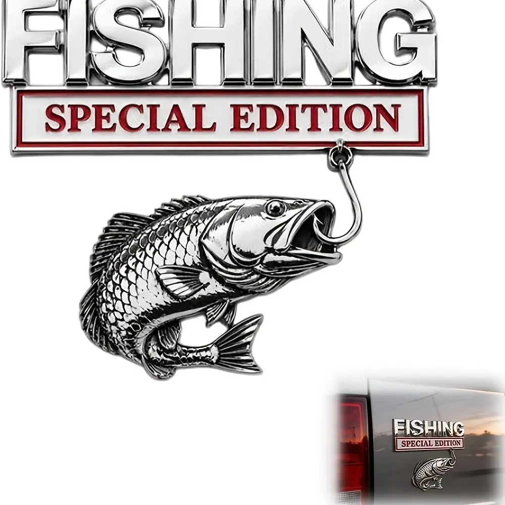 Fishing Special Edition Car Emblem, 3D Fish Hook Sticker Badge, Fun Mud Flap Decal, Suitable for Suvs, Motorcycles, Cars, Trucks