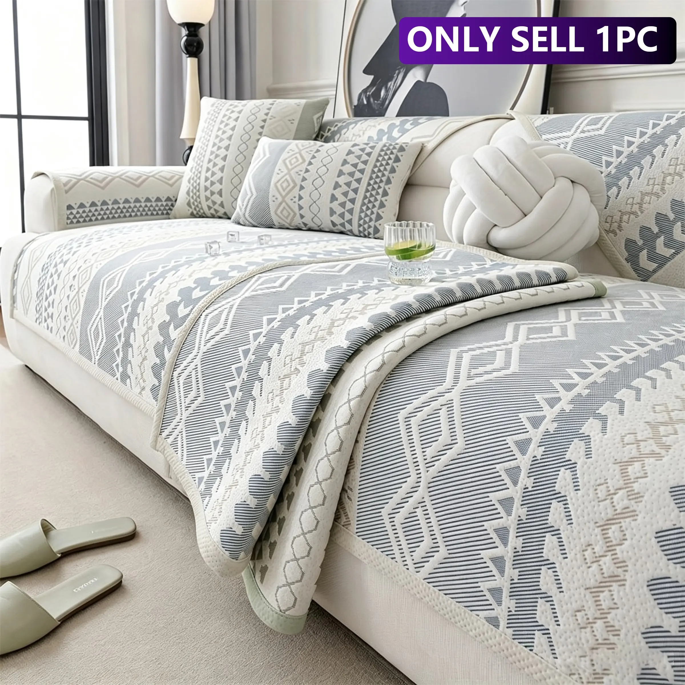 Boho Geometric Sofa Cushion, Anti-Slip, Durable, Easy Care, Fits 2-4 Person Sofas, All Season Use