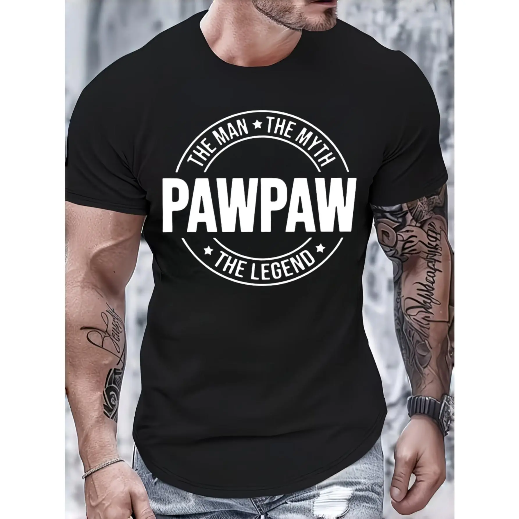 Casual Graphic, Men's T-Shirt, Pawpaw The Man The Myth The Legend Text Design, Summer Daily Wear, Gift For Grandfather Dad Papa