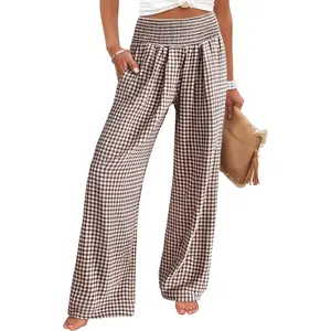 Womens Palazzo Pants, Striped & Gingham, Lounge & Casual, Cute Pajama Pants, Wide Leg, High Waisted, Pockets