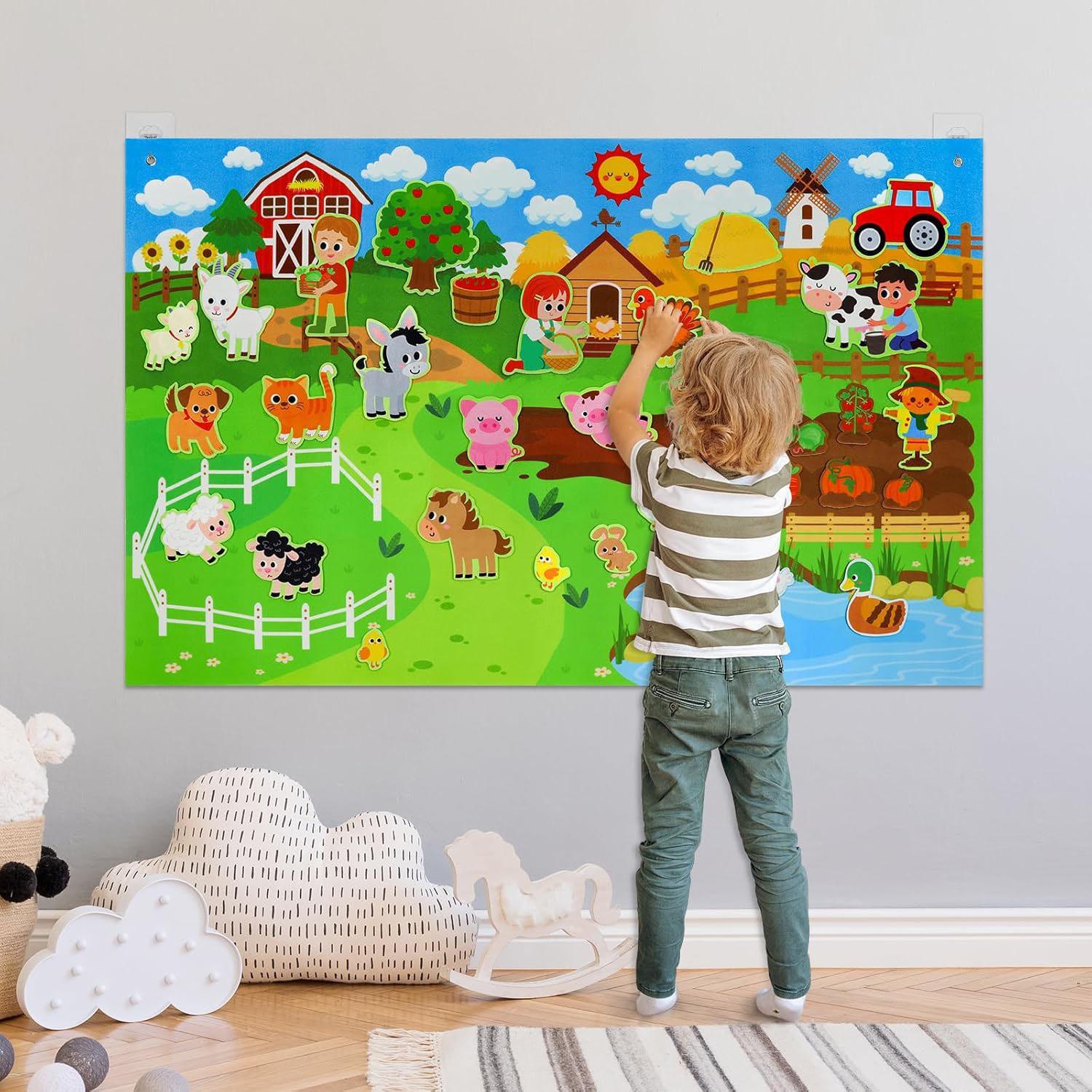 Farm Animal Felt Story Board Set, Sensory Activity Board, 1 Set Preschool Farmhouse Barnyard-Themed Story Kit, Early Learning Interactive Play Set for Kids