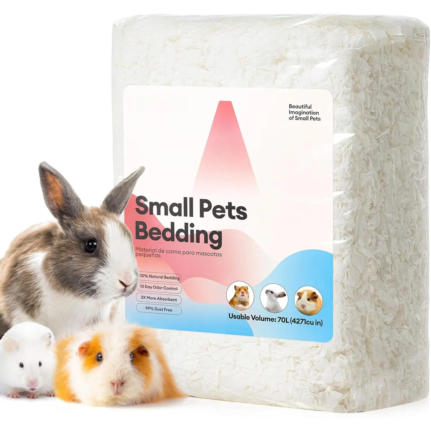 Hamster Bedding 70L, 99% Dust-Free Guinea Pig Bedding Odor Control Paper Bedding, Cozy Small  Bedding for  Rat Syrian  Hamsters Gerbils (White)