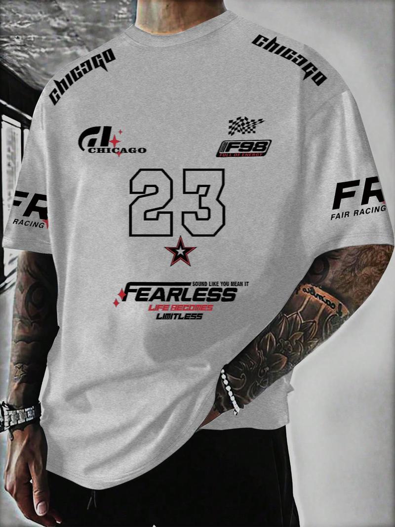 Unisex's Letter & Number Print Round Neck Tee, Regular Fit Casual Short Sleeve Crew Neck T-shirt for Daily Wear, Unisex Top for All Seasons, Casual Graphic Design, Crewneck Streetwear, Shortsleeve Tshirt, Casual Streetwear Tops, Casual Style Tee