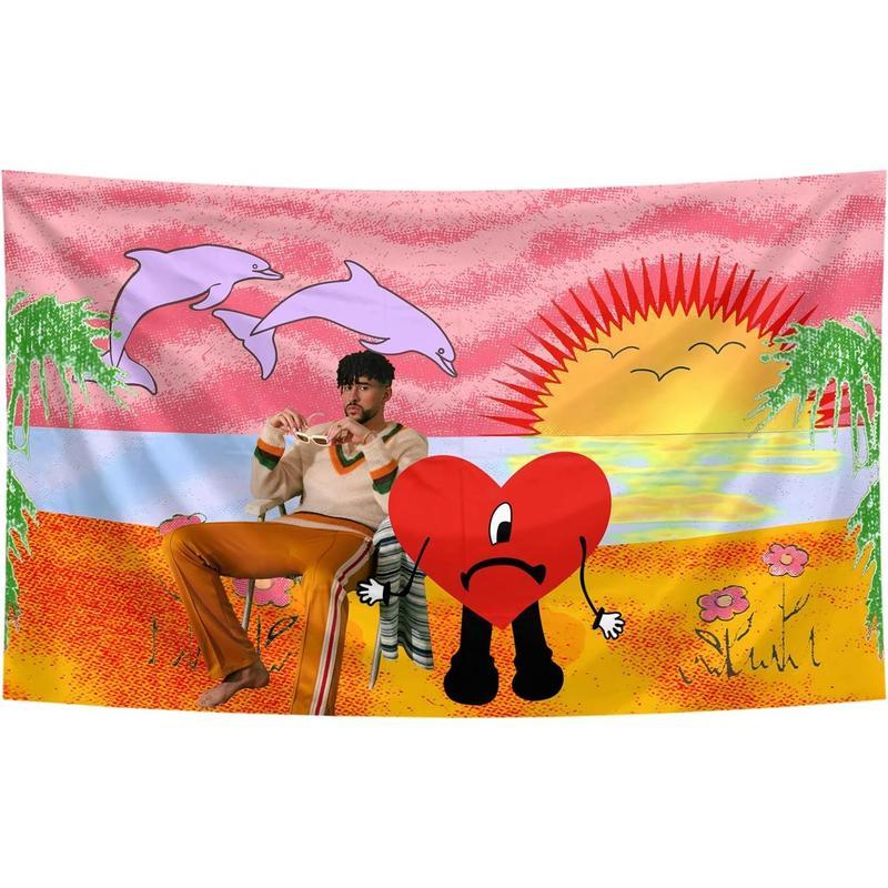 Bad Cute Bunny Album Cover Un Verano Sin Ti Tapestry  Funny Tapestry Wall Hanging Art for College Dorm Room Gift Home Man Cave Decor