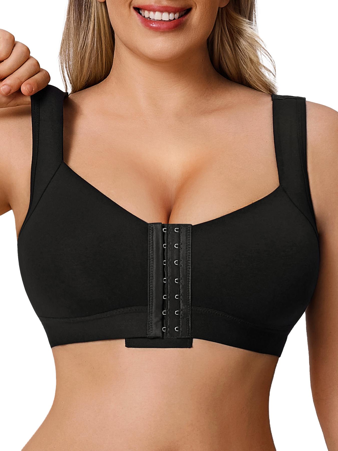 Women's Wide Strap Supportive Wireless Bra, Full Coverage Adjustable Back Buckle, Casual Medium Support Everyday Underwear, All Seasons