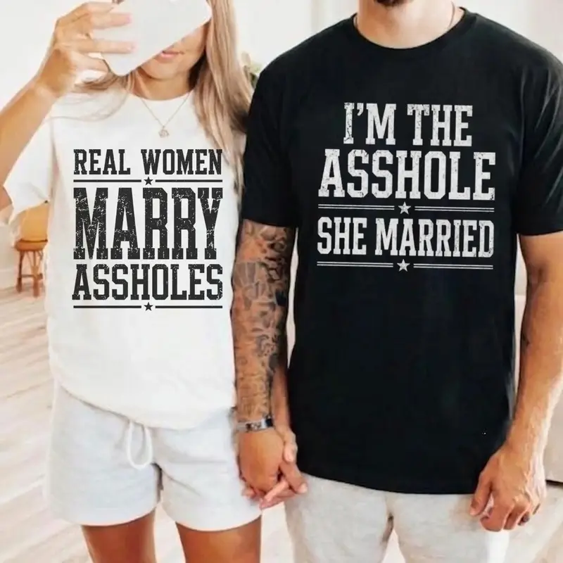 1PC, Couples Matching T-Shirts, Real Women Marry Shirt, I’m The She Married Tee, Funny Husband Wife Shirt, Sarcastic Marriage Humor Tee, Boyfriend Girlfriend Matching Shirt, Couple Relationship Gift, Casual Unisex Married Couple Outfit