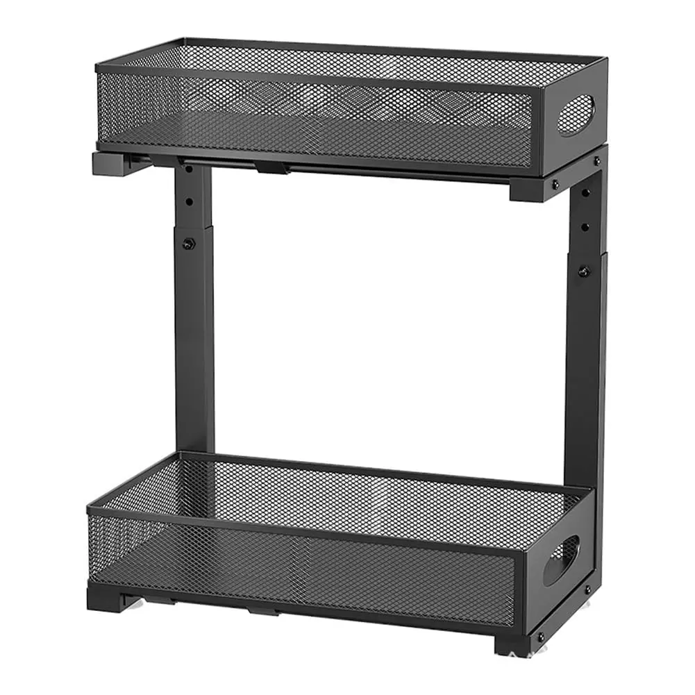 Garvee No-Drill 2-Tier Under basin Organizer - Adjustable Height Pull-Out Cabinet Shelf with Heavy-Duty Slide-Out Metal Drawers, Space-Saving Storage Rack for Kitchen/Bathroom Vanity/Closet, White