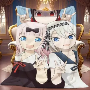 Anime Characters Friendship Pose Printed Flannel Blanket, Soft Warm All-Season Cozy Throw for Bed Sofa Picnic, Red Bow Blue Eyes Design, Christmas Gift for Mom Sister Friend Teacher Adults and Children, kid