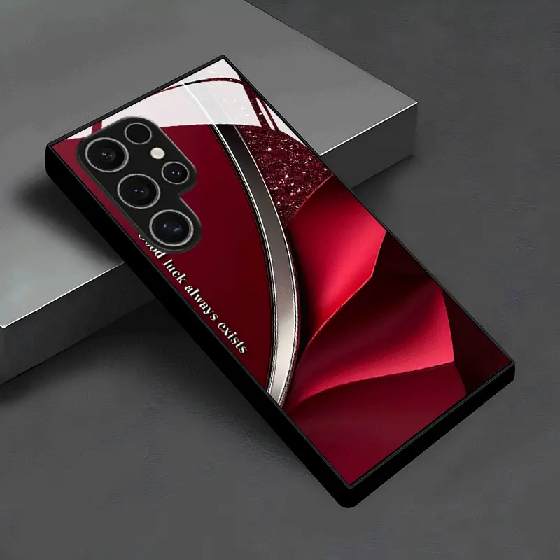 Phone Case: Premium Red Pleated Texture Shiny Pattern Glass Phone Case for Samsung Galaxy S26/S25/S25 Plus/S25 Ultra/S24/S24 FE/S24 Plus/S24 Ultra/S23+/S23 Ultra/S22+/S22 Ultra/S20+/S20 FE/S20 Ultra/A13/A14/A16/A32/A33/A34/A53/A54/55/56/A72/A73 5G