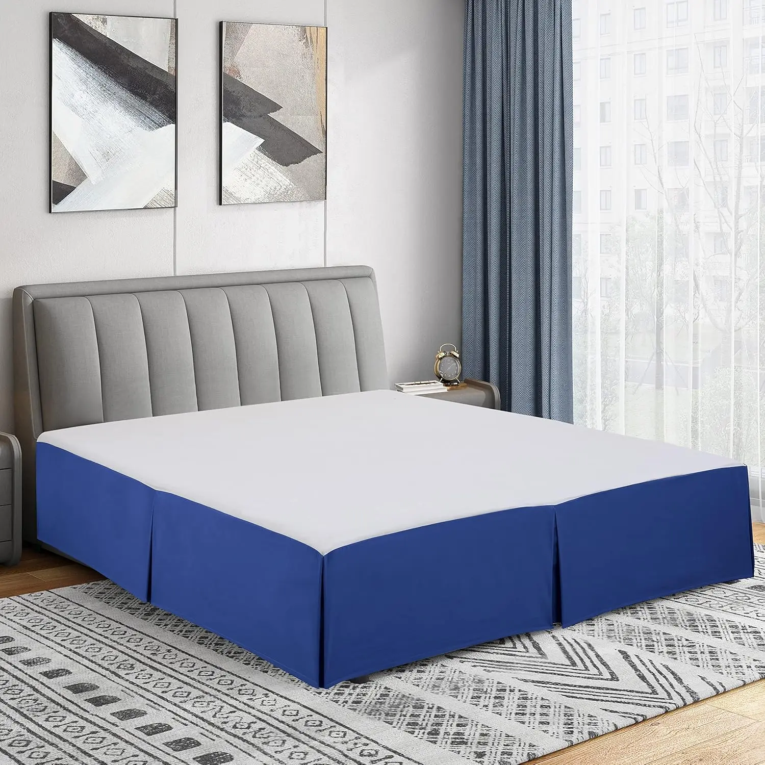 Cathay Bed Skirt - Brushed Microfiber Pleated Bed Skirt, Soft Fade & Wrinkle Resistant Dust Ruffle for Queen Size Bed, Blue