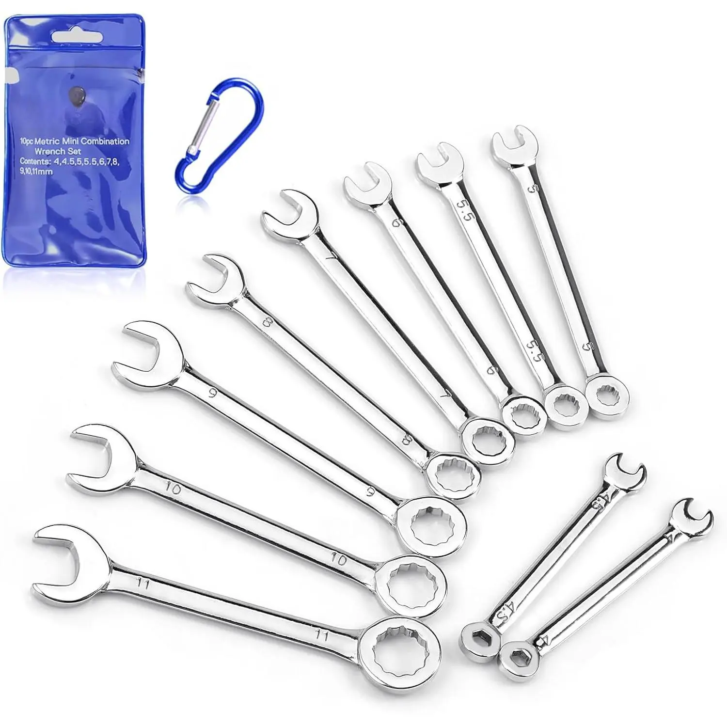 4mm Metric Mini Wrench Set, 10-, High Carbon Steel, Chrome Plated