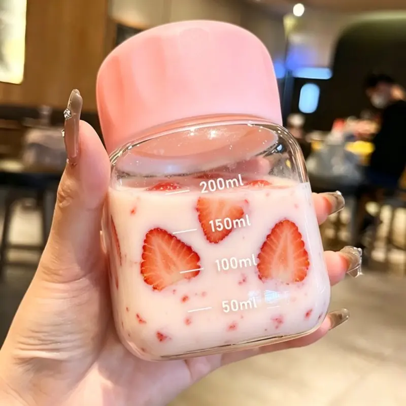 Mini Glass Travel Jar with Lid, Leak-Proof Portable Design, Ideal for Coffee, Tea, Milk, Home, Commute, Short Trips, High-Aesthetic Glass Container