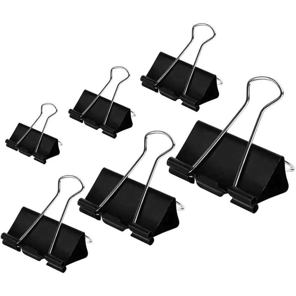 Binder Clips Paper Clamps  Sizes 100 Count (Black), X Large, Large, Medium, Small, X Small and , 6 Sizes in  Pack, Meet Your Different Using Needs.