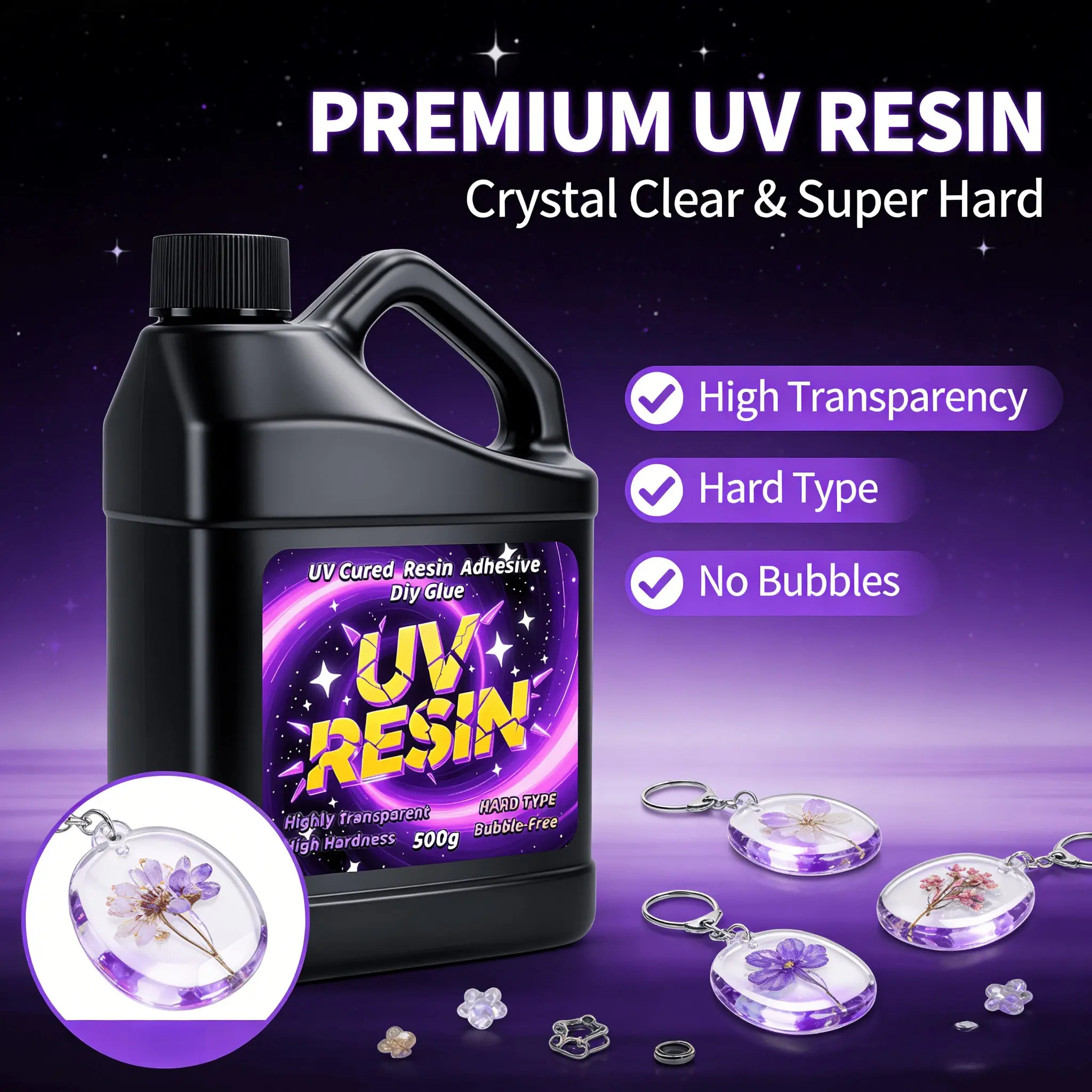 Upgraded UV Curing Epoxy Resin, Smooth Transparent Surface, Versatile Material for All Resin DIY Art and Jewelry Making