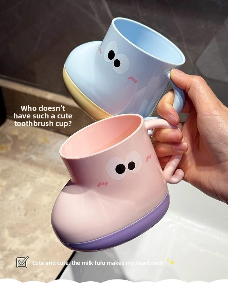 Food-Grade Plastic Cute Cartoon Tumbler Set with Durable Compact Storage Rack, Bathroom Organizer and Decor, Ideal for Couples, Home Use