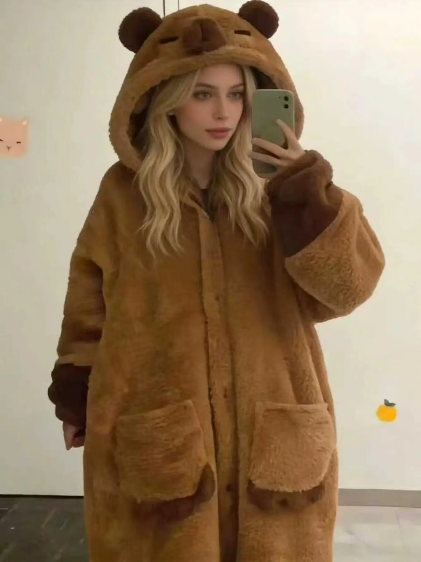 Cute Capybara Coral Fleece Pajamas New Winter Sleep Dress, Thick Long Sleeve Women's Nightwear, Cozy and Warm Sleepwear for Cold Weather