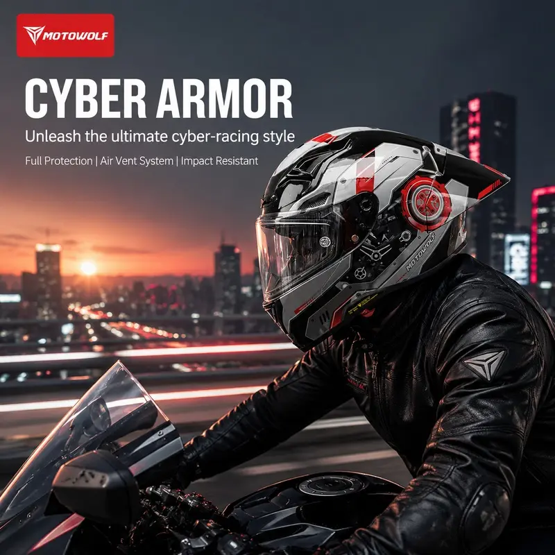 DOT Certified Full Face Motorcycle Racing Helmet With Large Rear Spoiler All Season Ventilated Rider Safety Helmet