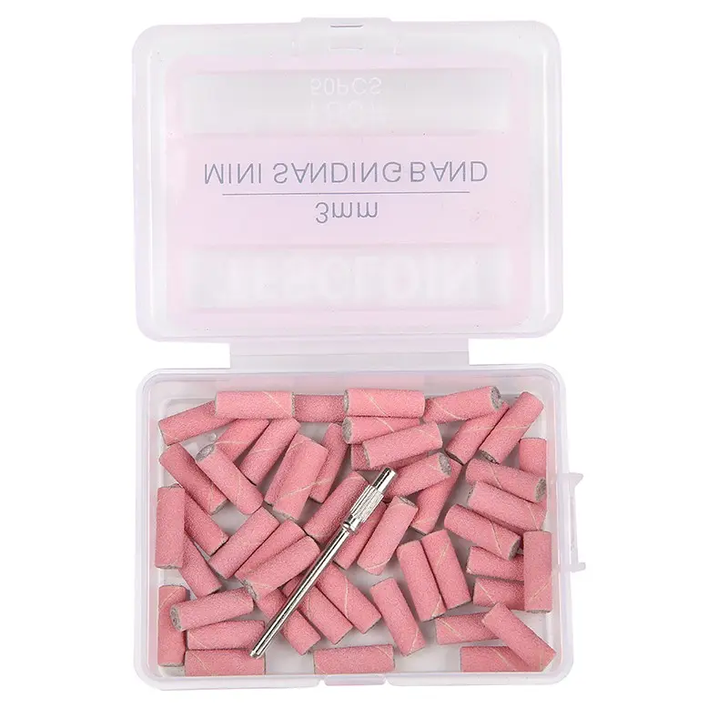 50pcs/box Pink 3mm Mini Sanding Bands Kits Electric Nail Drill Bits Mandrel Sets For Dead Skin Remove Manicure Accessories Tool Nail Supplies-80#120#180#240#