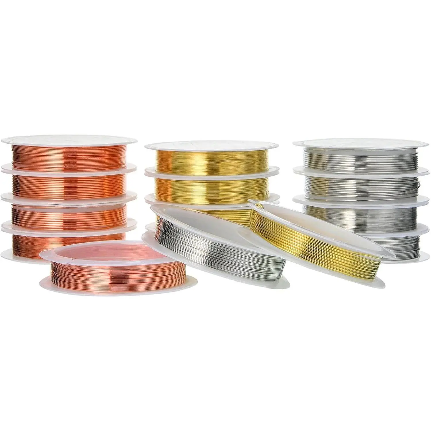 15 Pcs 5 Sizes Tarnish Resistant Copper Jewelry Wire - 18 20 22 26 32 Gauge, 121 Yards Total, Rose Gold Silver Gold, for Jewelry Making, Wrapping, Beading & DIY CraftingGift