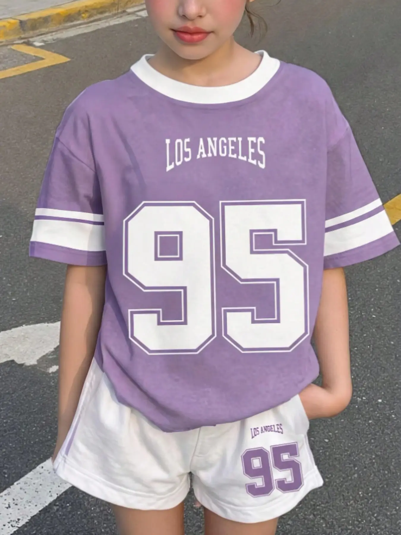 Academy Style Colorblock Striped Jersey Top + Matching Shorts Set, Slim Fit Casual for Running and Home Wear