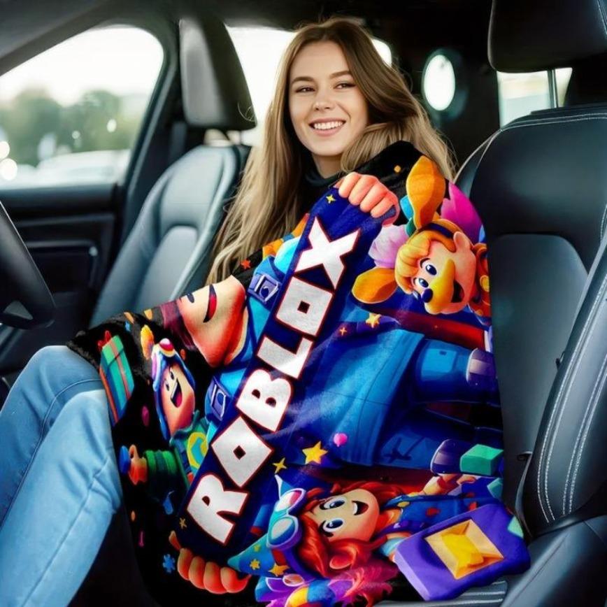 Roblox Flannel Blanket - Soft Skin-Friendly Breathable Warm Block Design for Bedroom Living Room Nap Halloween Christmas Gift