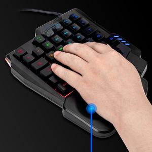 One Handed Half Keyboard Mouse USB Spilitter Type-C Adapter Gaming Combo with RGB LED Backlit 7200DPI CPI Customize 4 Port Adapter Mini Size Small Wired Set for LOL/Wow/fortnite/Dota/PUBG