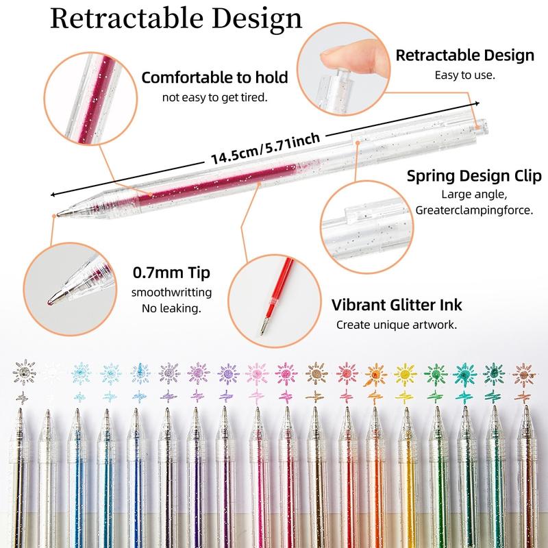 Glitter Gel Pen Set, 1.0mm Colorful Glitter Pen, Metallic Sparkle Pen, Colored Gel Pen for Handwriting Set, Notes and Markings, Students School Office Stationery