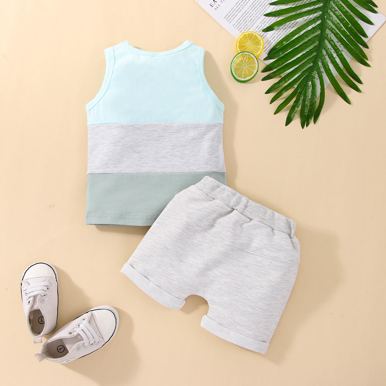 Toddler Baby Boy Summer Suit Waffle Knit Sleeveless Patchwork Crew Tank Tops White Straps Short Pants Beach Outfits Summer Clothes