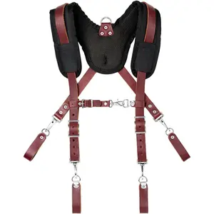 Leather Padded Tool Belt Suspenders w/Chest Strap |   Pencil Sleeve |   Comfortable & Heavy Duty |   Fully Adjustable |   Construction Grade |