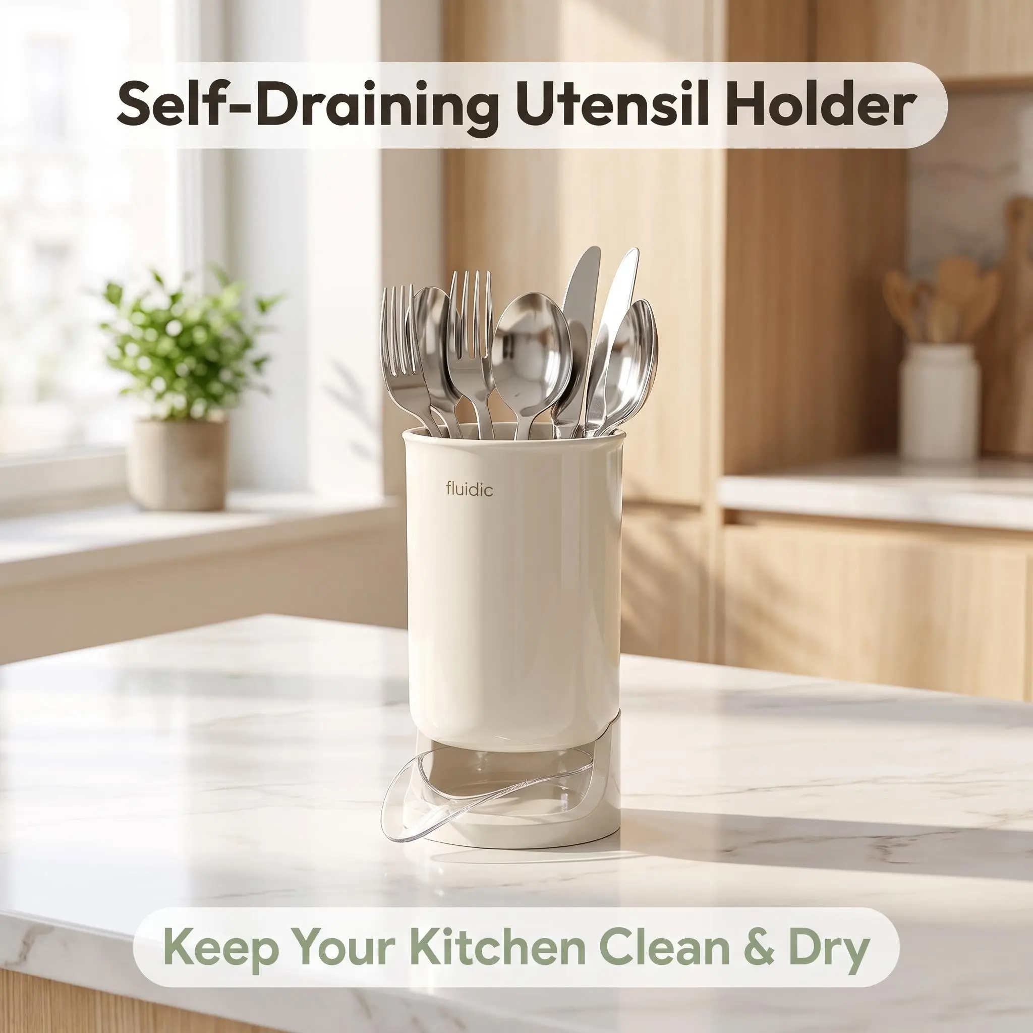 1 Count Kitchen Utensil Drying Holder with Drain Tray, Large Capacity Tableware Organizer, Spoon Fork Utensil Storage Caddy, Multifunction Countertop Drying Rack, Modern Minimalist Kitchen Organizer for Home Kitchen Counter