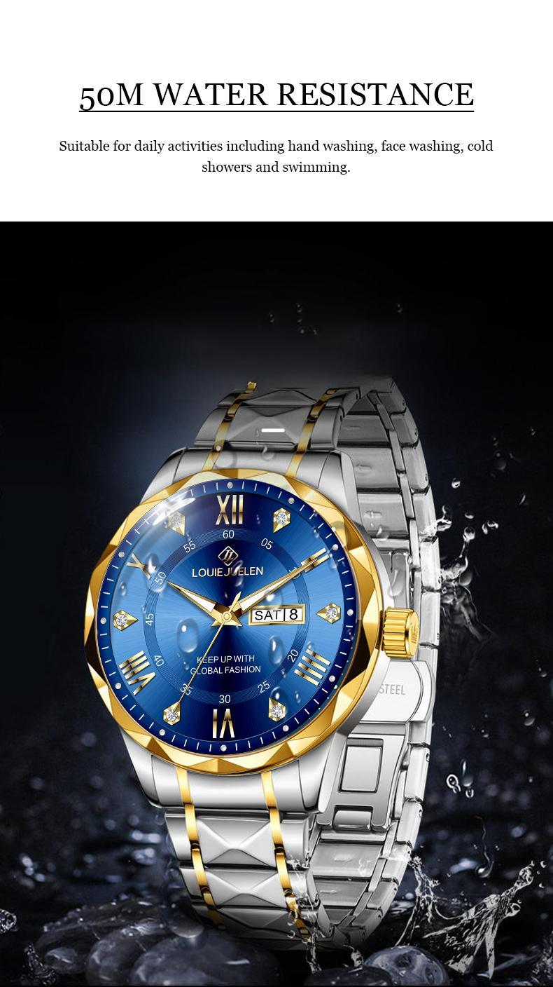 Luxury Swiss Men's Watch, 42mm Dial with Chronograph Sub-dials, Sapphire Crystal & Luminous Hands