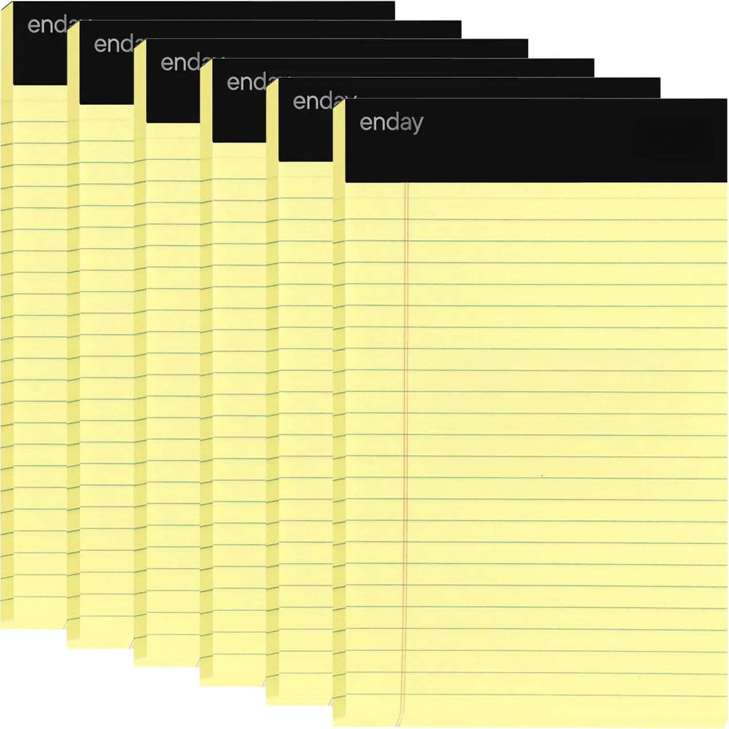 Yellow Legal Notepads 5x8, Pack of 6 - legal Ruled Writing Pad. Perforated . Canary Yellow, , Junior Size, 50 sheets per Pad. By Enday