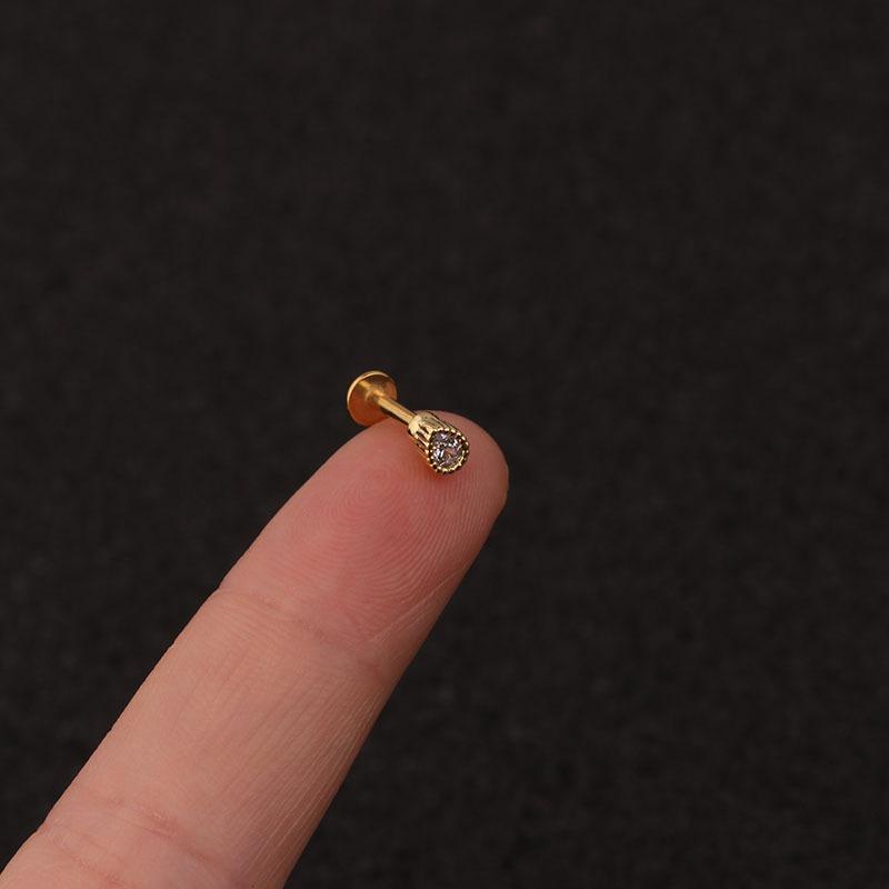 24Pcs 16G Gold CZ Internally Threaded Labret Set, 316L Stainless Steel Cartilage Stud Pack, Hypoallergenic Internally Threaded Nose Studs for Women Men