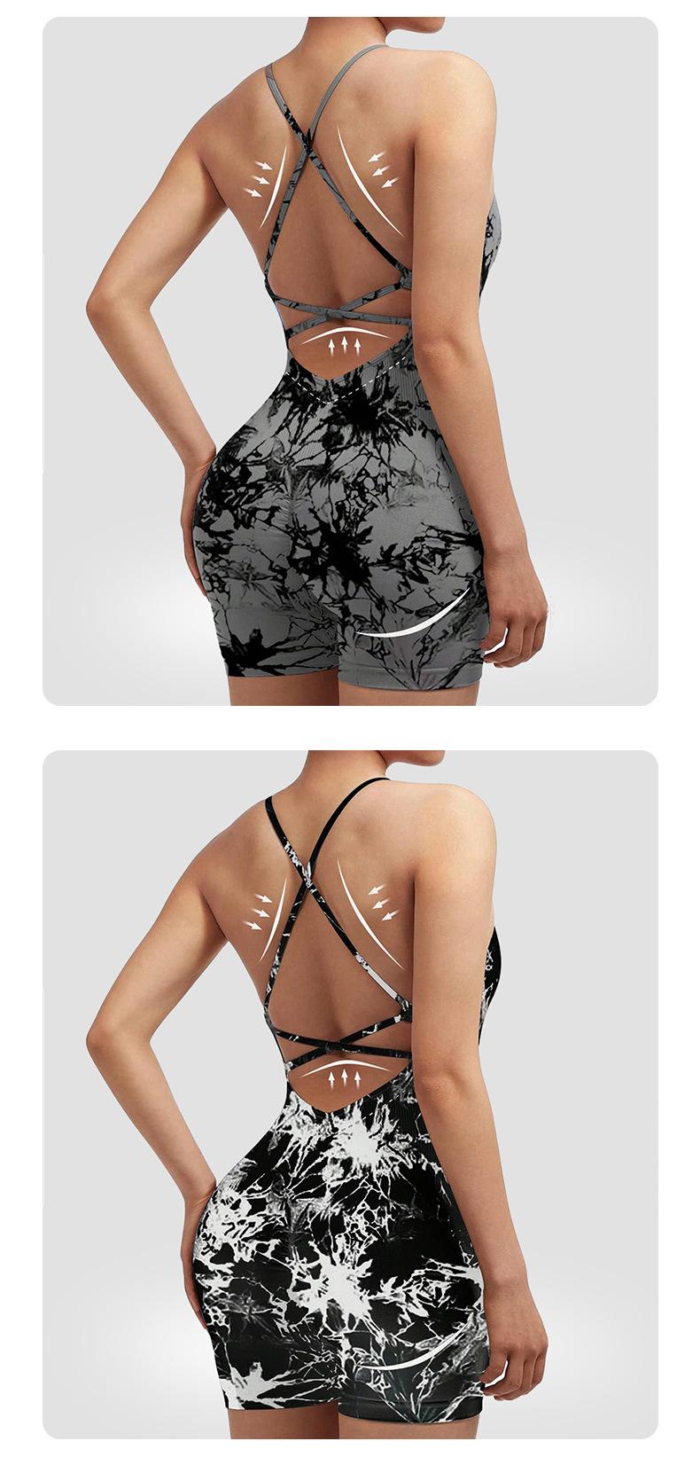 Women's Seamless High Stretch Halter Jumpsuit |   Crisscross Back Tight Fit 3/4 Length Workout Jumpsuit for Yoga Gym Cycling