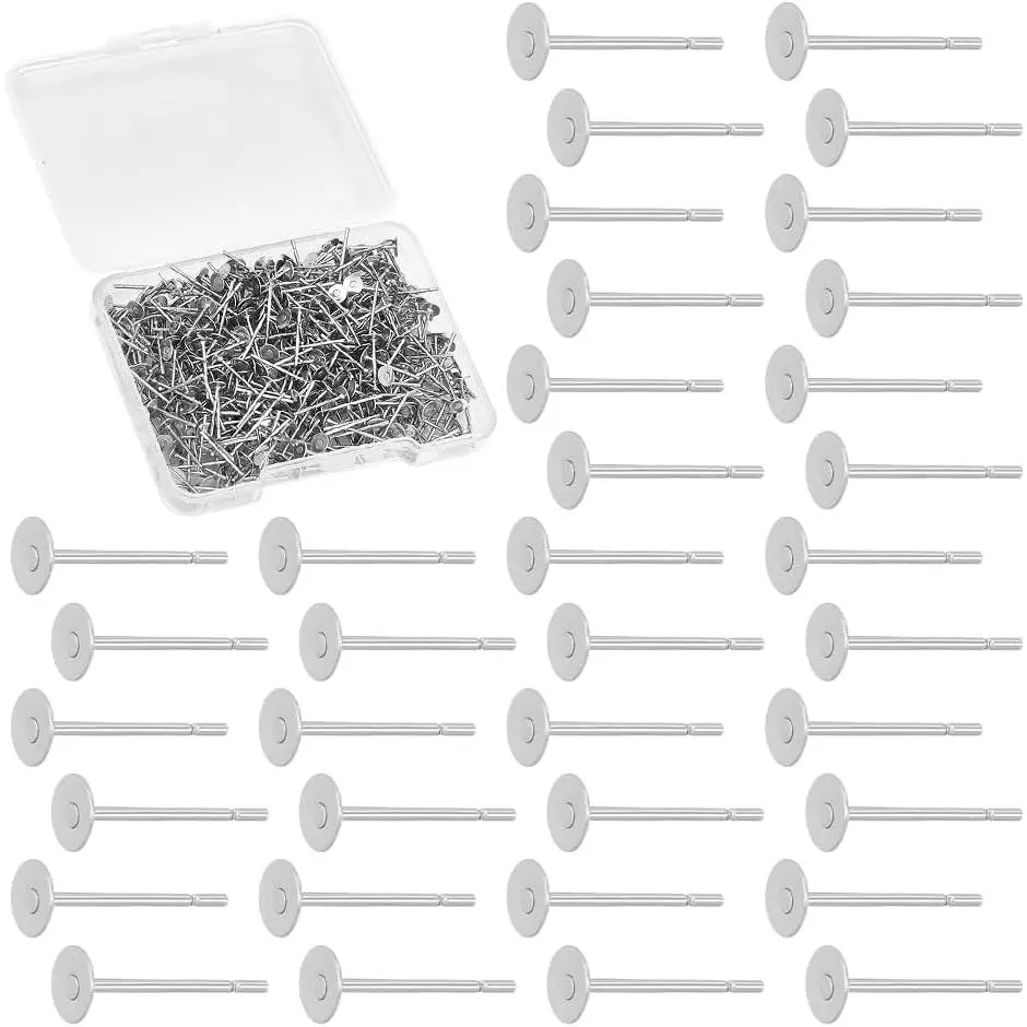 About 500 count Metal Blank Earring Posts Stainless Steel Flat Pad Earring Studs 4mm Round Blank Stud Earrings Findings Earrings  for DIY  Making Supplies