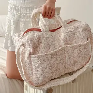 Women's Floral Pattern Quilted Large Capacity Travel Crossbody Bag, Shoulder Tote, Sports Yoga Mommy Storage Bag, Versatile Design