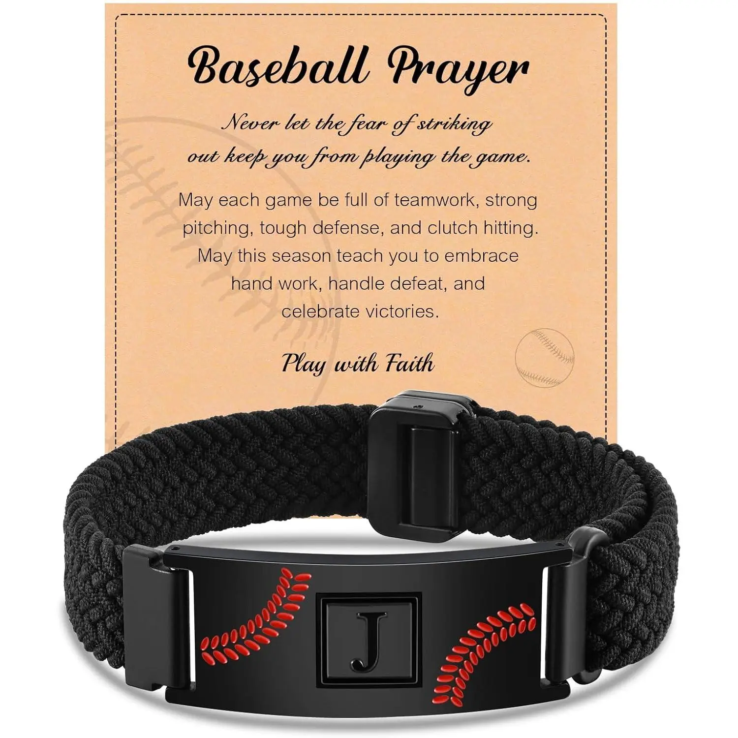 Baseball Theme Initial Bracelets for Boys - Stainless Steel, Adjustable Size Stretch Band Letter Bracelets, Personalized Inspirational Gift Ideas for Players & Team Lovers