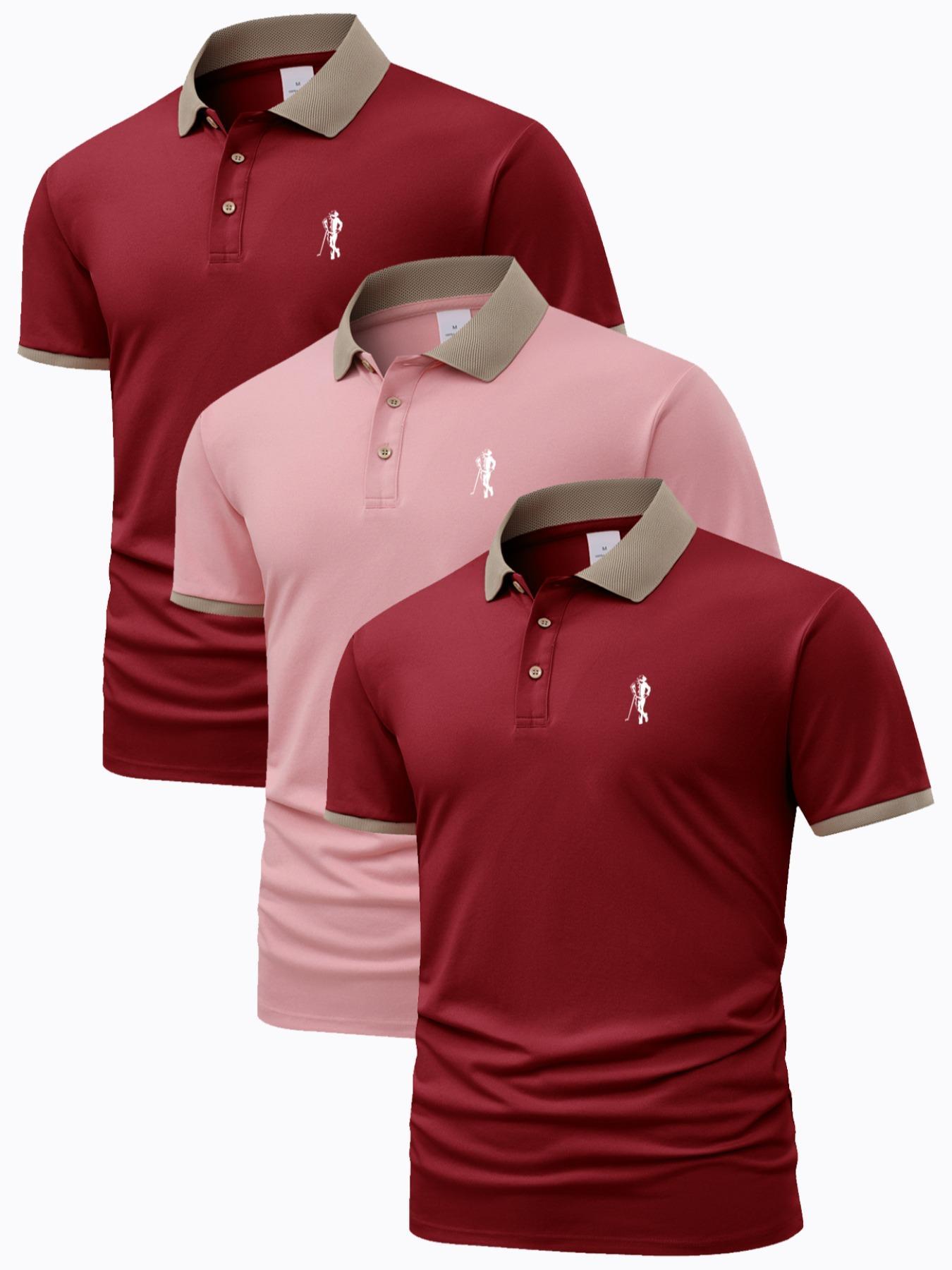 Men's Contrast Binding Short Sleeve Polo Shirt, Regular Fit Casual Graphic Top for Summer, Men's Clothes for Daily Wear, Polo Tees