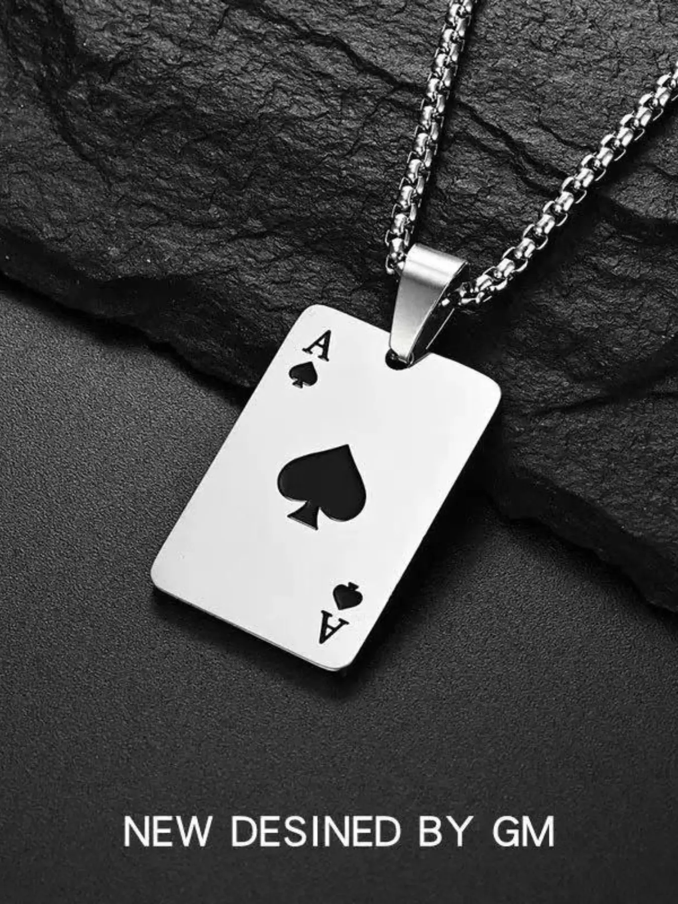 Ace Poker Necklace, Cool Ace Pendant, Unique Stainless Steel Design, European Street Style, Casual Hip Hop Chain